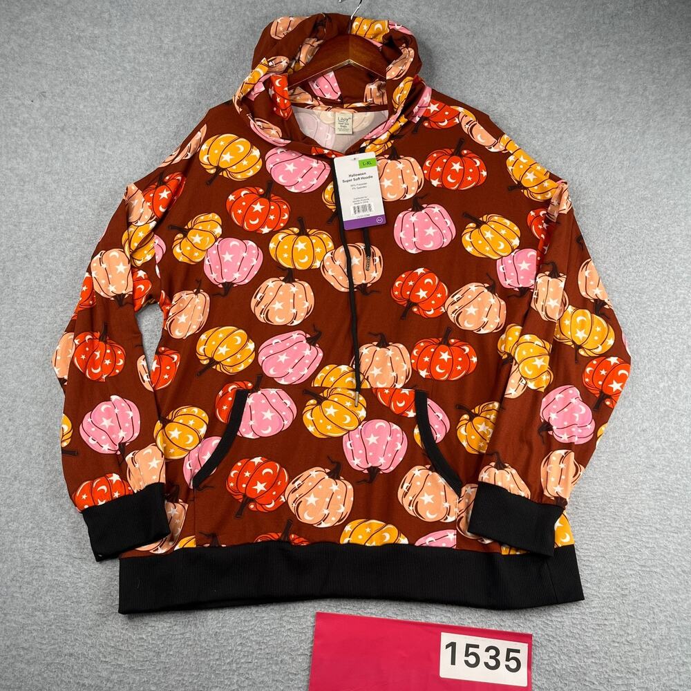 Halloween Colorful Pumpkin Hoodie Womens Sweatshirt Lildy Supersoft L XL Ladies